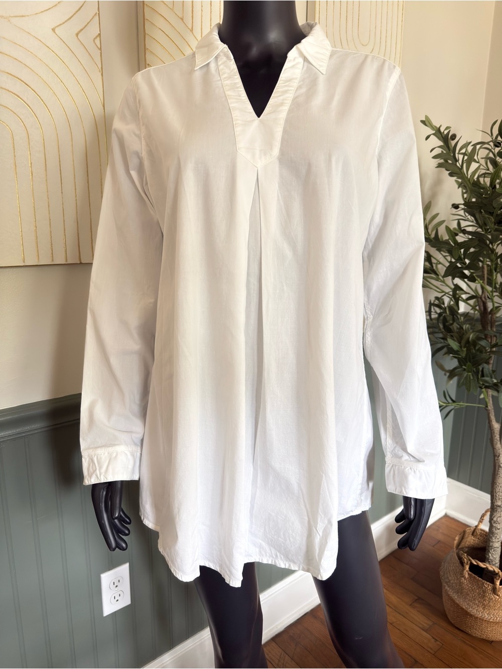 Garnet Hill Organic Pima Cotton Tunic
Blouse Small White Long Sleeve Popover - Picture 4 of 10